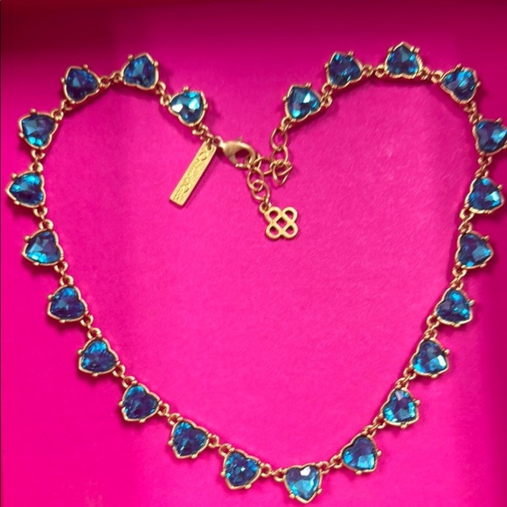 Gold and Blue Hearts Necklace from Oscar De La Renta